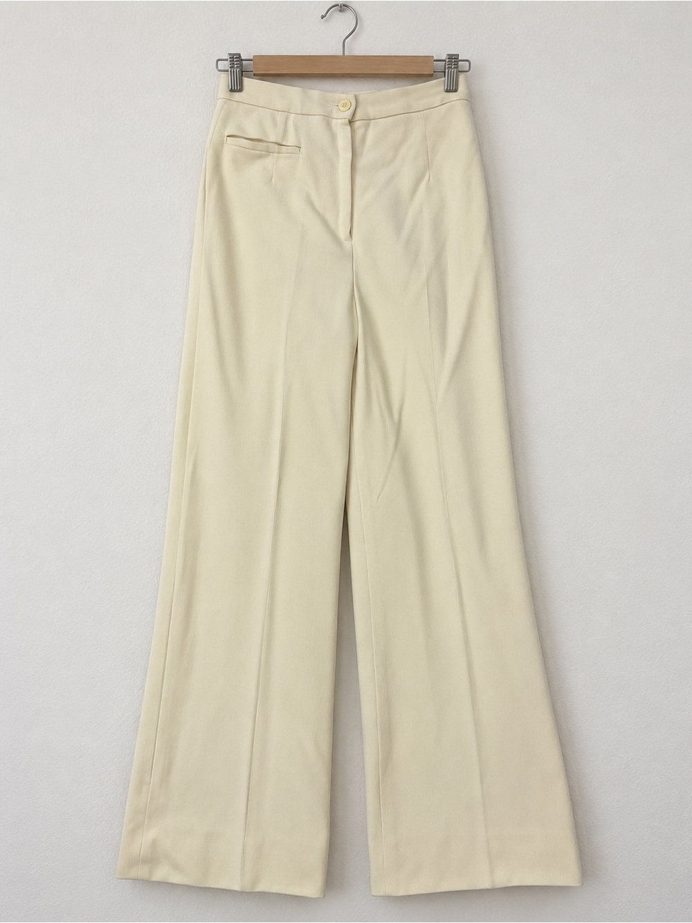 Vintage Cream Ribbed Polyester Blend High Waist Wide Leg Pants M 8-10